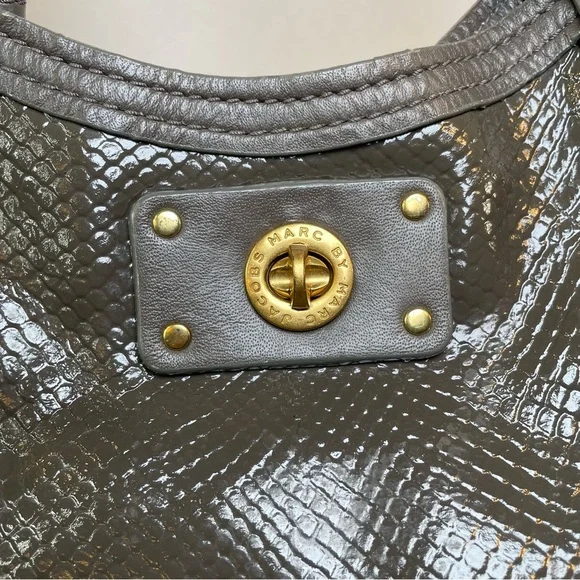 Marc by Marc Jacobs Gray Green Patent Leather Snakeskin Hobo Shoulder Tote Bag - Picture 2 of 16